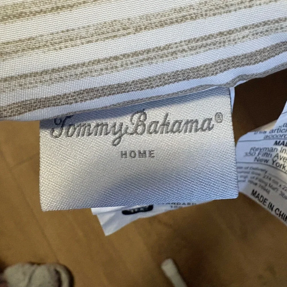 Tommy Bahama Home King Comforter Tan White Striped Coastal Bedding 108x90